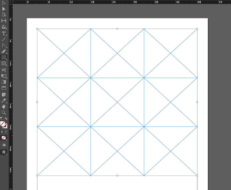 Screen capture of Indesign page showing grid of frames